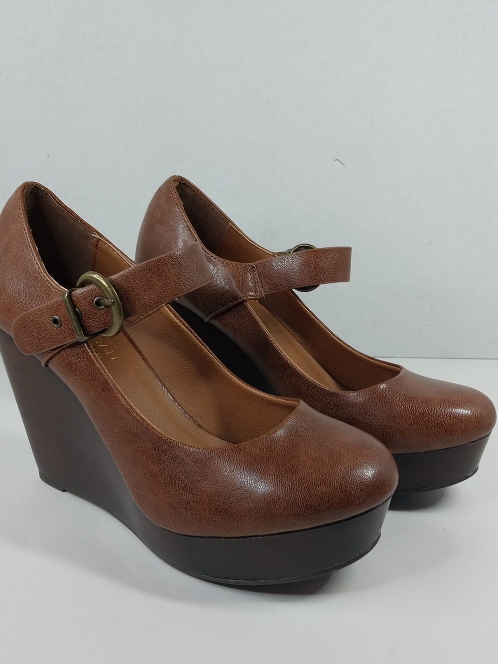 Dark Academia Manhattan Collection Womens Size 8.5 Brown Wedge Mary Janes Shoes